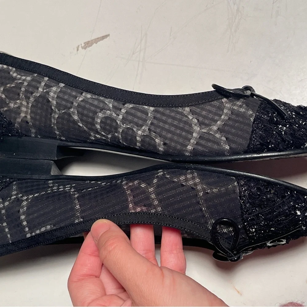 CHANEL Black Lace Bow Flats